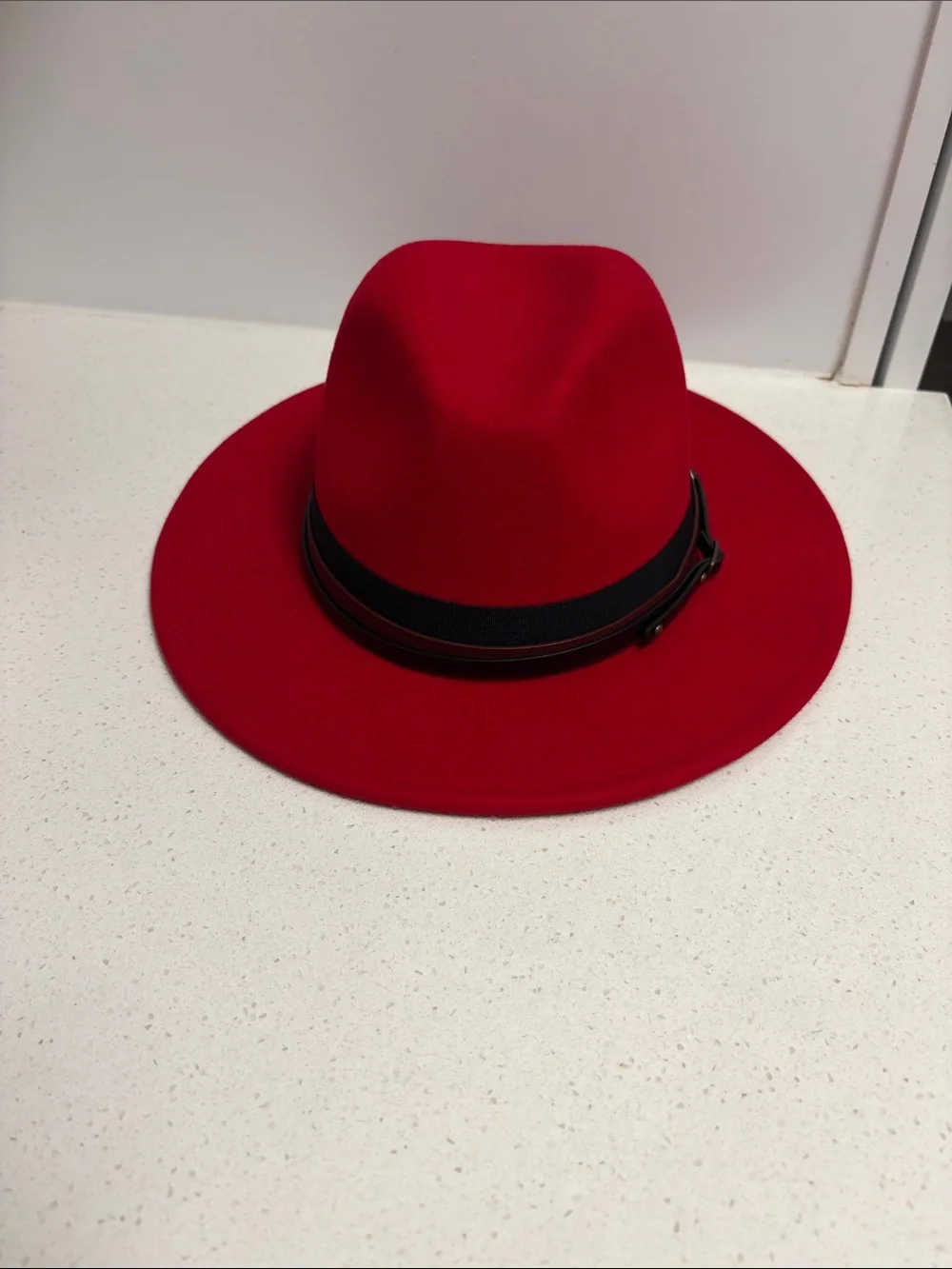Red Men's Wool Fedora Hat with Black Band